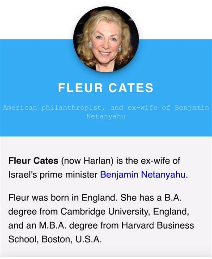 Fleur Cates Wikipedia | Meet Benjamin Netanyahu Ex-Wife |